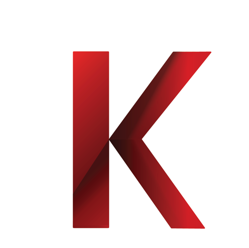 Kenna logo concept: a red K with a fold of depth